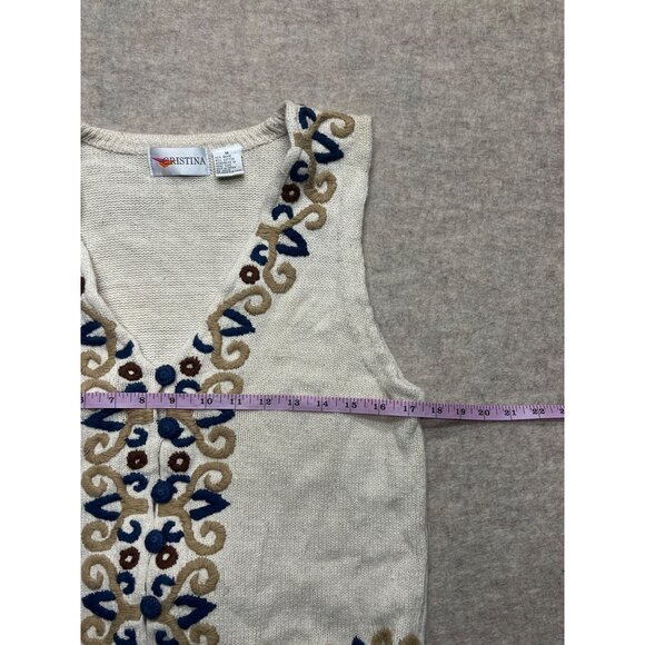 Vintage 90s Christina Knit Sweater Vest Boho Cottage Retro Western Medium - Picture 6 of 7